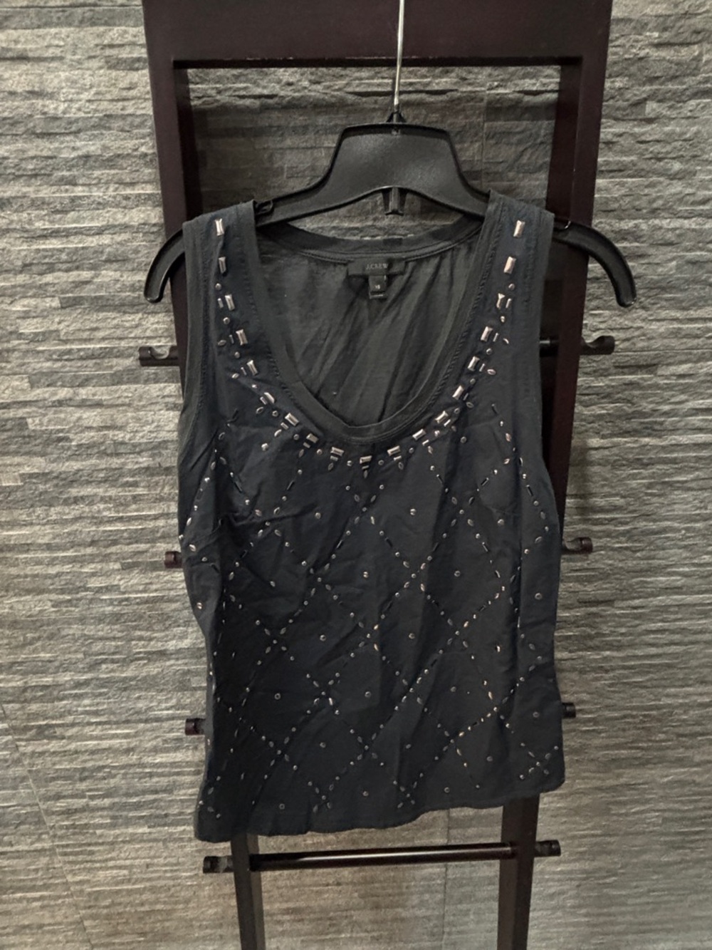 J. Crew Black Embellished Scoop Neck Tank Top